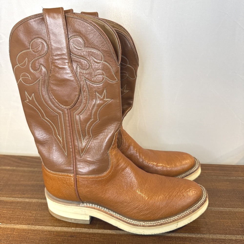Vintage Ammons Western Roper Boots Mens 6.5 Brown Handcrafted Leather Crepe Sole